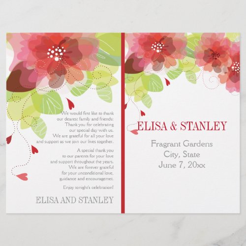 Spring red pink flowers floral wedding program