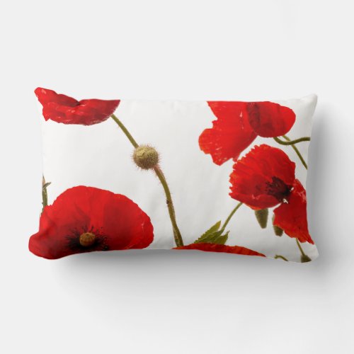 Spring Red Poppy Flowers Vintage Custom Color Lumbar Pillow