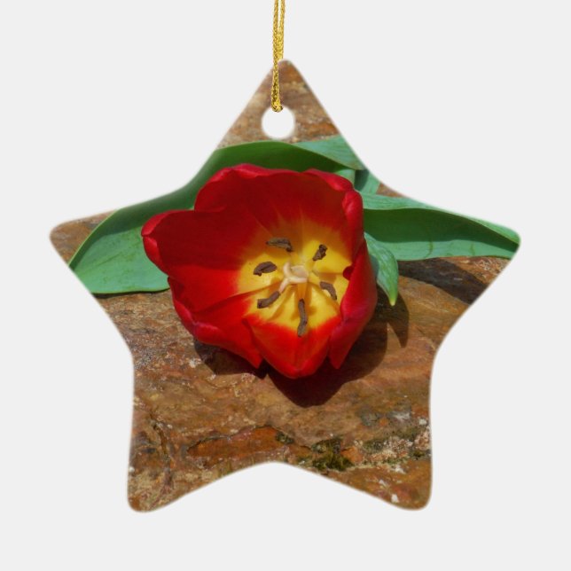 Spring Red Tulip Ceramic Ornament (Front)