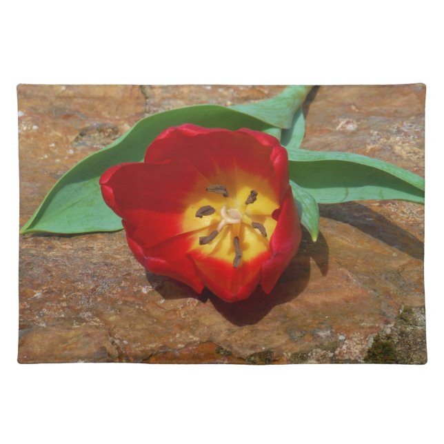 Spring Red Tulip Cloth Placemat (Front)