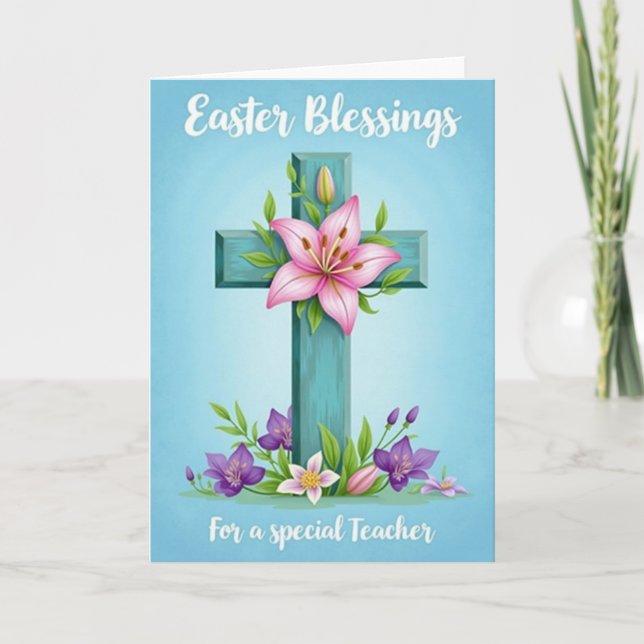 Spring Renewal Floral Cross Card (Front)