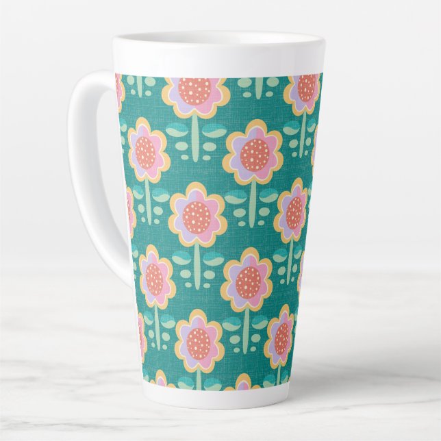 Spring Retro Flower Latte Mug (Left Angle)