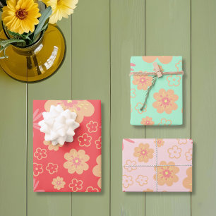 Spring Retro Flowers Pattern Wrapping Paper Sheets
