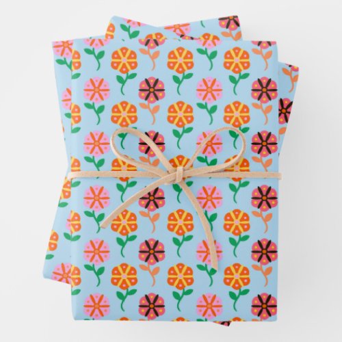 Spring retro flowers wrapping paper sheets