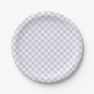 Spring Retro Gingham Dusty Lavender Paper Plates