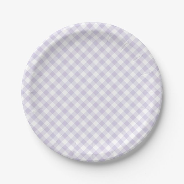 Spring Retro Gingham | Dusty Lavender Paper Plates (Front)