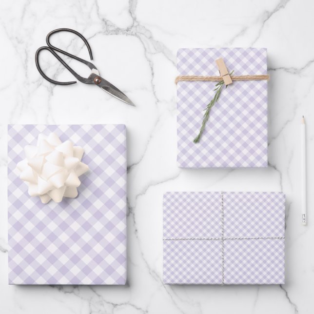 Spring Retro Gingham | Dusty Lavender Wrapping Paper Sheets (Front)
