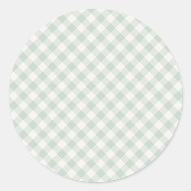 Spring Retro Gingham | Muted Sage Classic Round Sticker (Front)