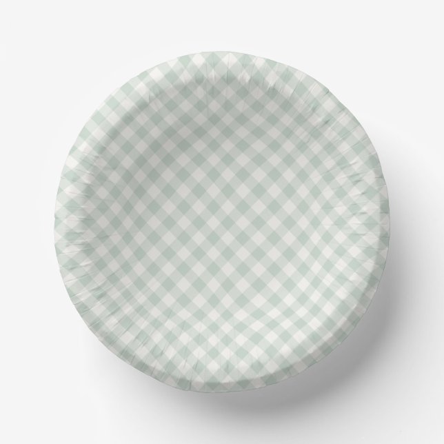Spring Retro Gingham | Muted Sage Paper Bowls (Front)