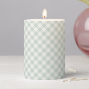 Spring Retro Gingham Muted Sage Pillar Candle