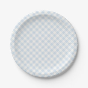 Spring Retro Gingham Powder Blue Paper Plates