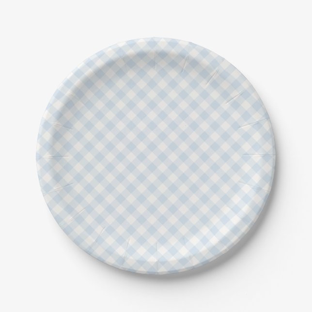 Spring Retro Gingham | Powder Blue Paper Plates (Front)