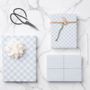 Spring Retro Gingham Powder Blue Wrapping Paper Sheets