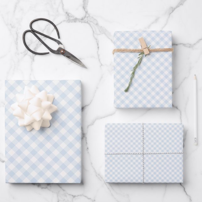 Spring Retro Gingham | Powder Blue Wrapping Paper Sheets (Front)
