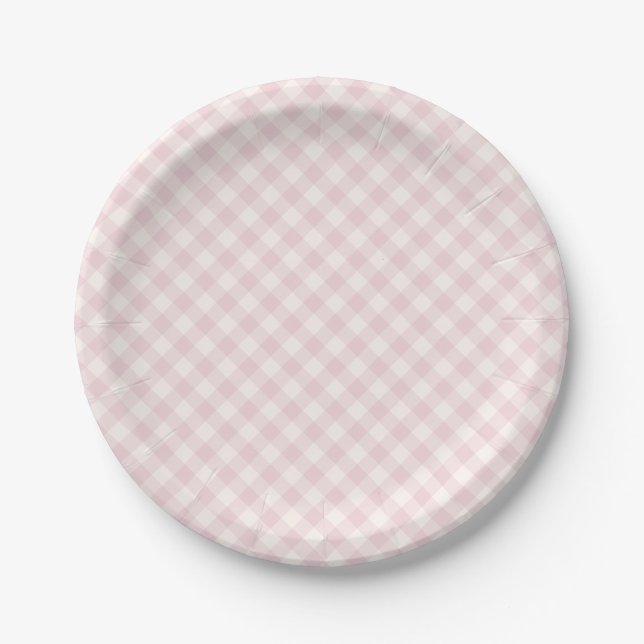 Spring Retro Gingham | Soft Blush Paper Plates (Front)