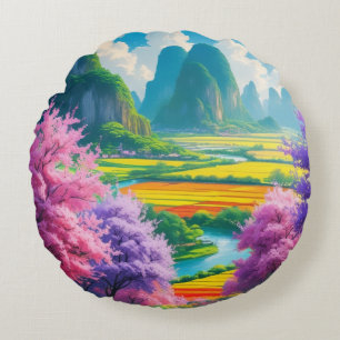 "Spring Reverie – Cherry Blossom Fantasy Round Pillow