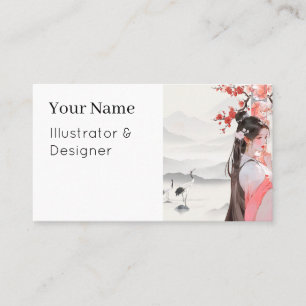 Spring Reverie: Cranes and Plum Blossoms Business Card