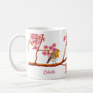 Spring Robin Bird Cherry Blossom Coffee Mug