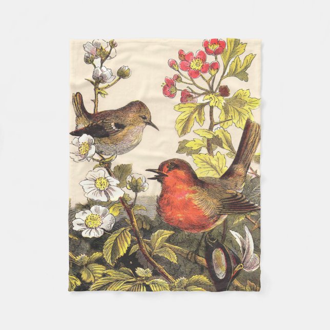 Spring Robin Birds Red Birding Fleece Blanket (Front)