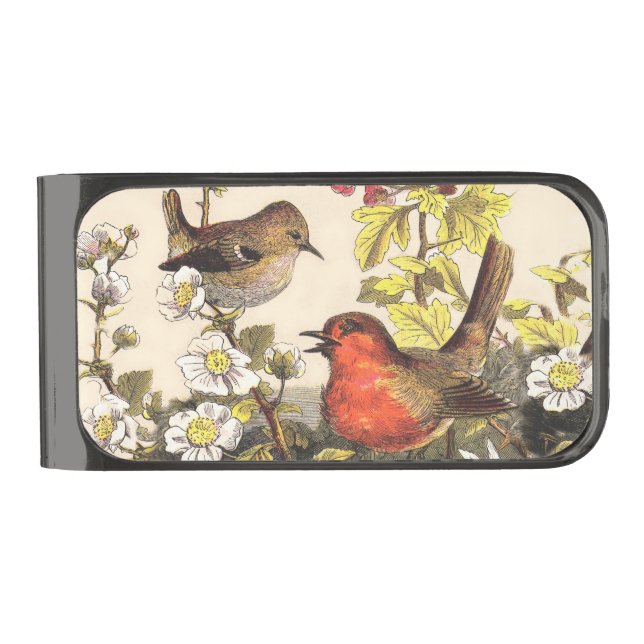 Spring Robin Birds Red Birding Gunmetal Finish Money Clip (Front)