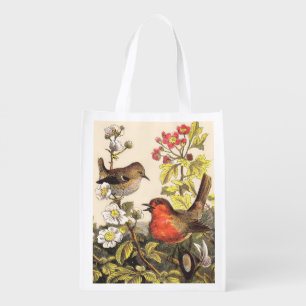 Spring Robin Birds Red Birding Reusable Grocery Bag