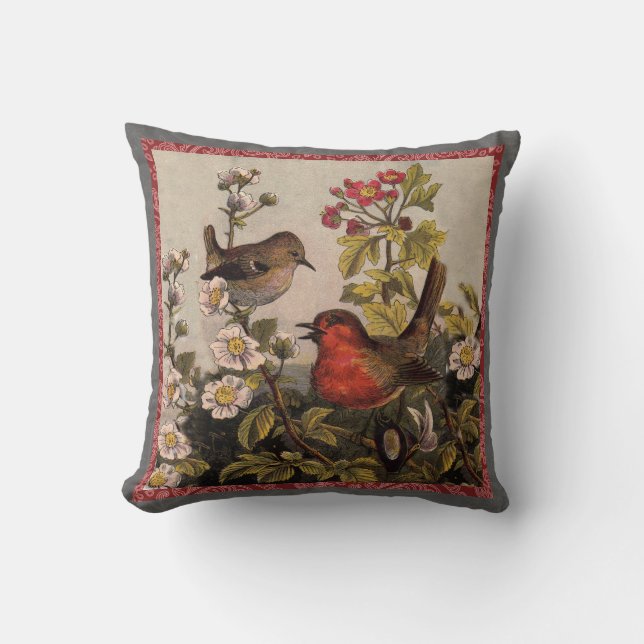 Spring Robin Birds Red Birding Throw Pillow (Front)