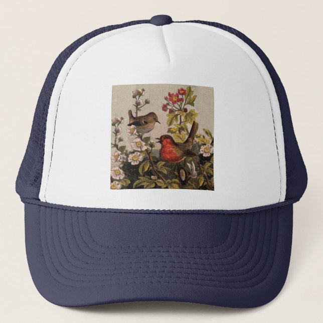 Spring Robin Birds Red Birding Trucker Hat (Front)