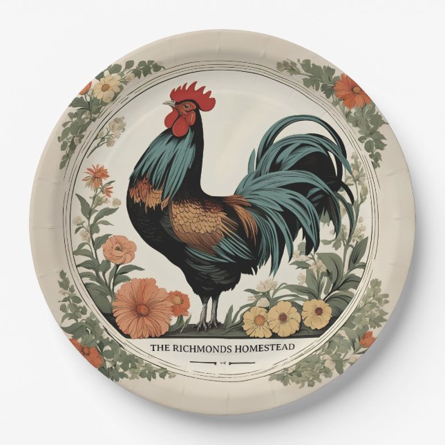 Spring Rooster Paper Plates (Front)