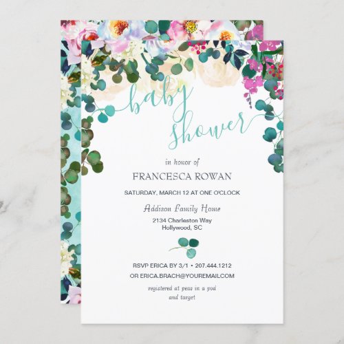 Spring Rose and Eucalyptus Floral Baby Shower Invitation