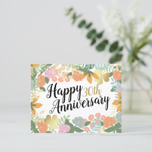 Spring Rose Bloom Clover Happy 30th Anniversary  Postcard