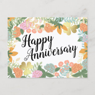 Spring Rose Bloom Clover Happy Anniversary Postcard