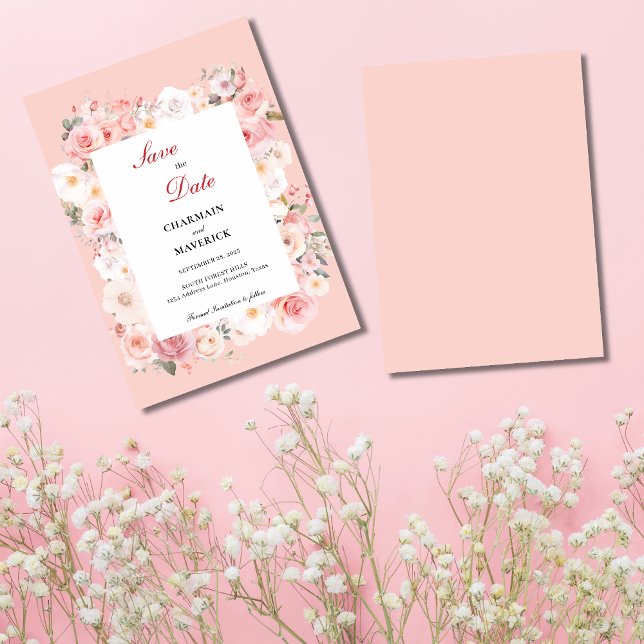 Spring Rose Blush Pink Frame Wedding  Save The Date (Creator Uploaded)
