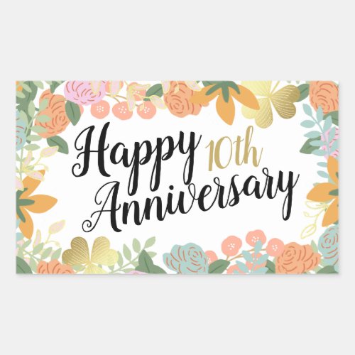 Spring Rose Floral Clover Happy Any Anniversary   Rectangular Sticker