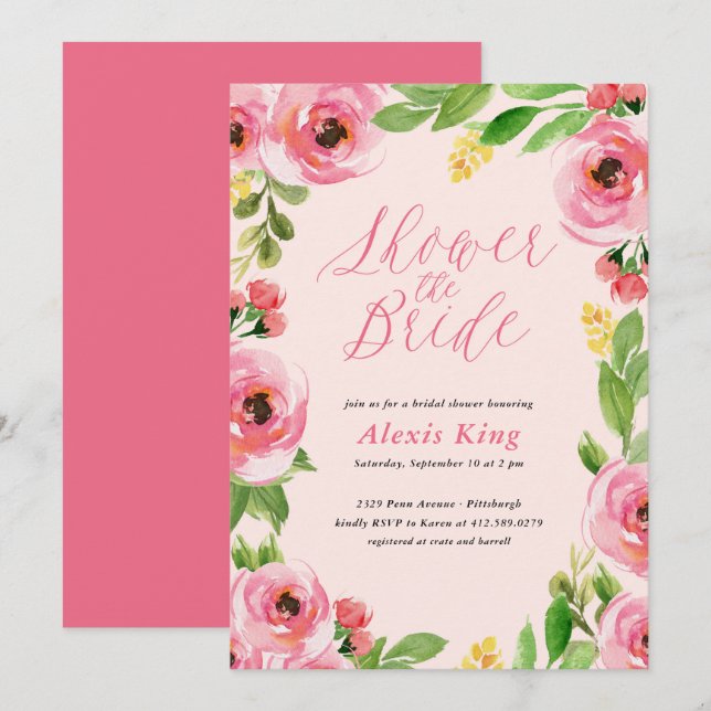 Spring Rose Floral Wreath Bridal Shower Invitation (Front/Back)