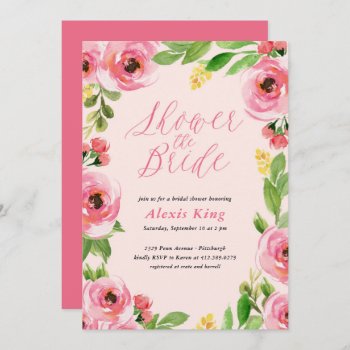 Spring Rose Floral Wreath Bridal Shower Invitation by blush_printables at Zazzle