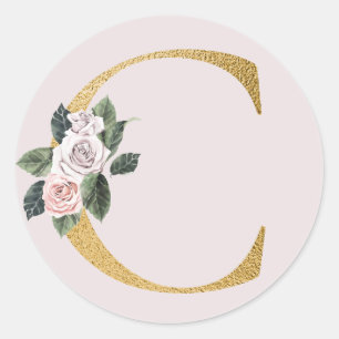 Spring roses gold initials sticker letter C