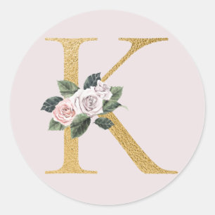Spring roses gold initials sticker letter K
