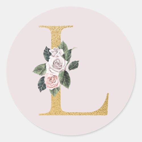 Spring roses gold initials sticker letter L