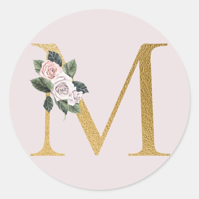 Spring roses gold initials sticker letter M (Front)