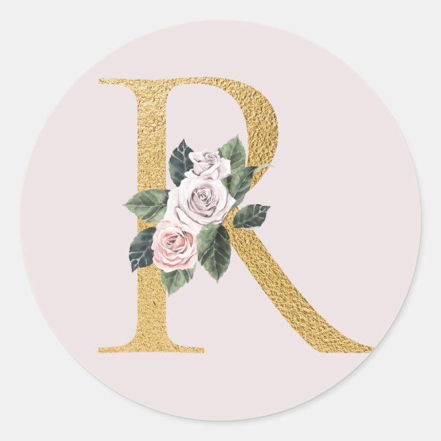 Spring roses gold initials sticker letter R (Front)