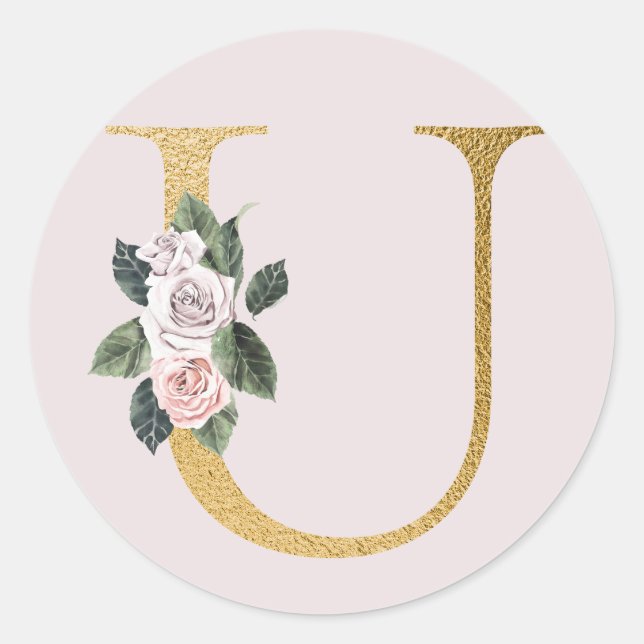 Spring roses gold initials sticker letter U (Front)
