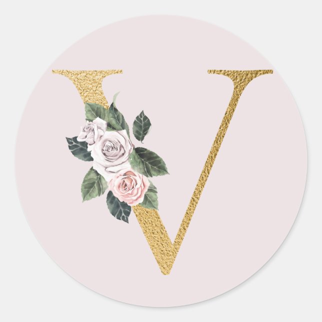 Spring roses gold initials sticker letter V (Front)