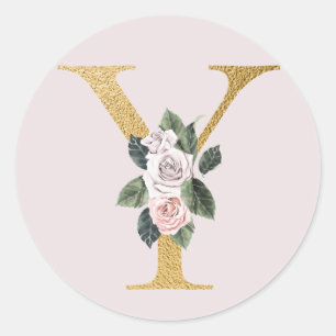 Spring roses gold initials sticker letter Y