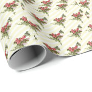 Spring Roses on Yellow Stripes Wrapping Paper