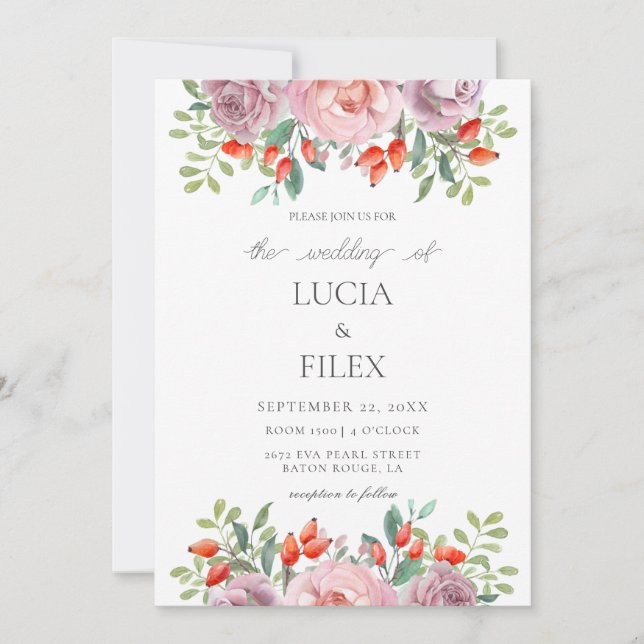 Spring Roses Watercolor Floral Wedding  Invitation (Front)