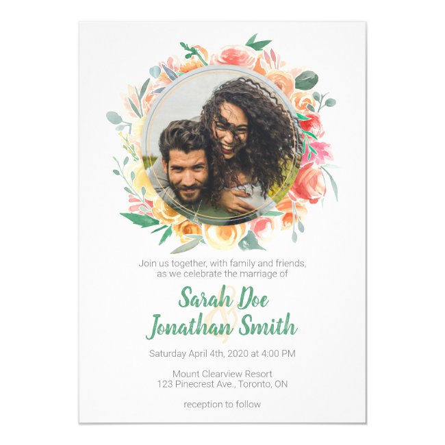 Spring Round Floral Frame Wedding Invitation