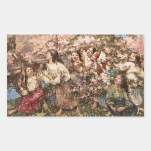 Spring Roundelay (by Edward Atkinson Hornel) Rectangular Sticker
