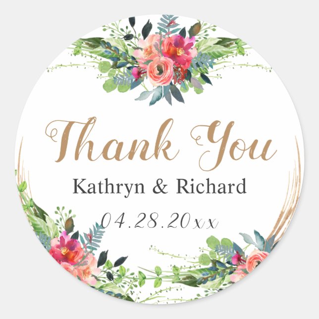 Spring Rustic Boho Blossom Flowers Thank You Classic Round Sticker (Front)