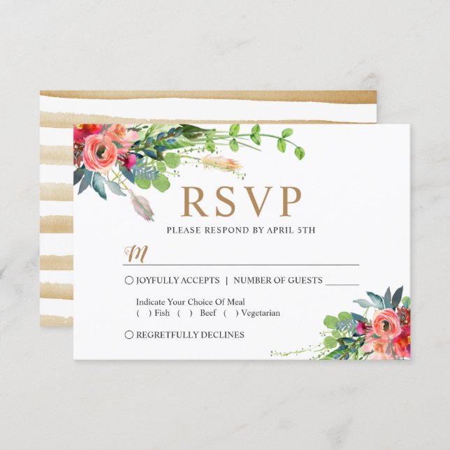 Spring Rustic Boho Floral Watercolor Wedding RSVP (Front/Back)