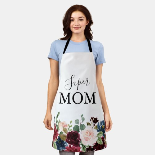 Spring Rustic Burgundy Calligraphy Super Mom  Apron